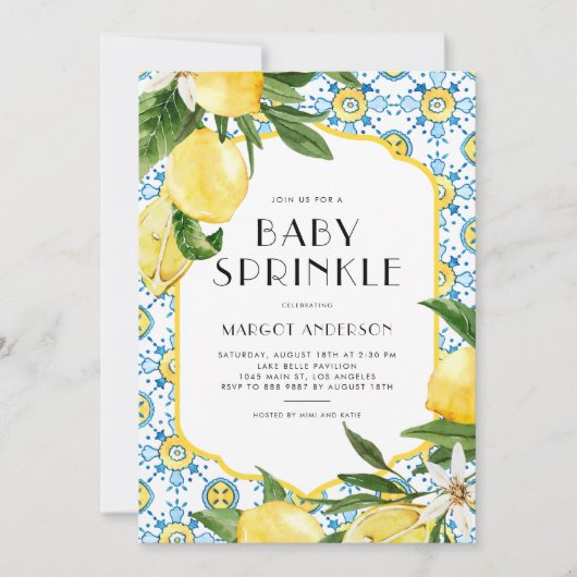 水彩レモン地中海のベビー散布 招待状 (正面)