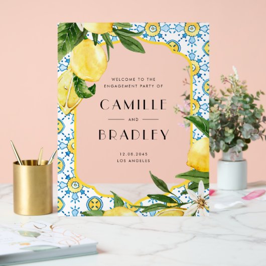 水彩レモン地中海の婚約パーティ アクリルサイン (ウェディング)