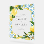 水彩レモン地中海の婚約パーティ アクリルサイン (傾斜)