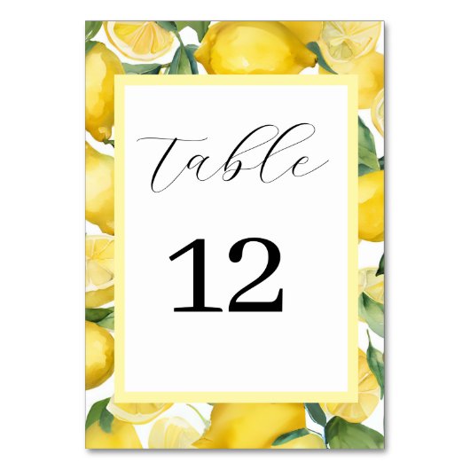 水彩レモン庭園の結婚式テーブルカード テーブルナンバー (正面)