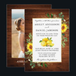 水彩レモン木ひまわり写真結婚の 招待状<br><div class="desc">水モダンエレガント色レモンひまわり植物緑の金ゴールドフレーム結婚式招待状素朴- Country Wood,  Photoback</div>