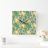 水彩レモン果実柑橘系自然淡黄 スクエア壁時計 (ホーム)