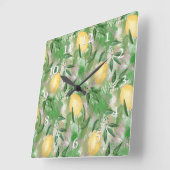 水彩レモン果実柑橘系自然淡黄 スクエア壁時計 (傾斜)