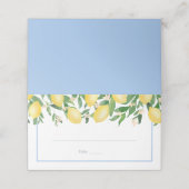水彩レモン淡い色のブルー結婚式レセプション プレイスカード (外部開封)