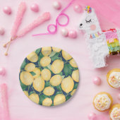 水彩レモン緑オンネイビーブルー ペーパープレート (パーティー)