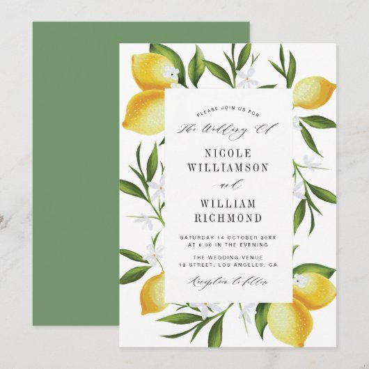 水彩レモン緑 招待状 (正面/裏面)