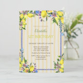 水彩レモン花イエローストライプ誕生日 招待状 (スタンド正面)