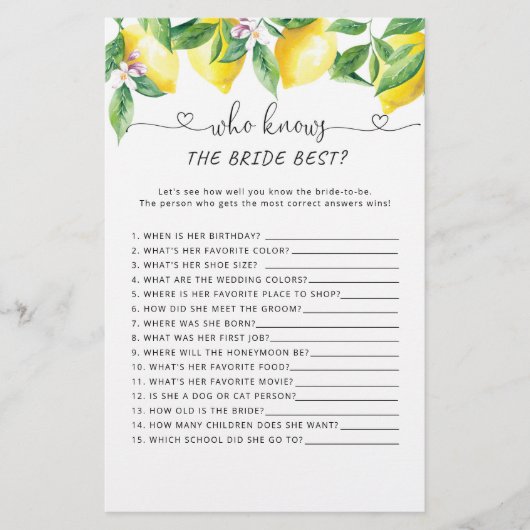 水彩レモン花嫁ゲームを知っ最高のている人