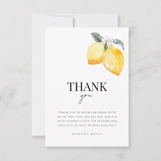 水彩レモン花柄シトラス ウェディングシャワー サンキューカード (正面)