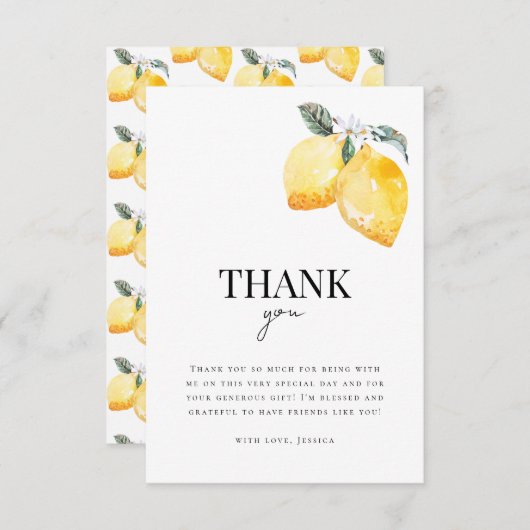 水彩レモン花柄シトラス ウェディングシャワー サンキューカード (正面/裏面)