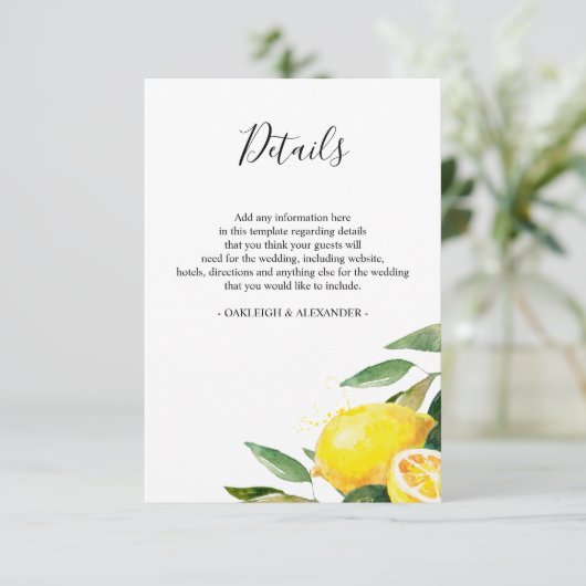 水彩レモン葉との結婚詳細 エンクロージャーカード (スタンド正面)