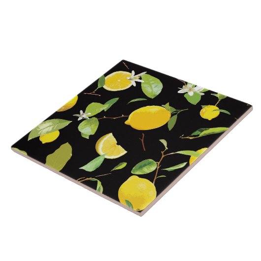 水彩レモン葉と タイル (側面)