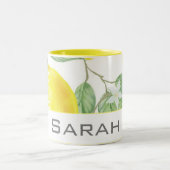 水彩レモン葉白黄モノグラム ツートーンマグカップ (中央)