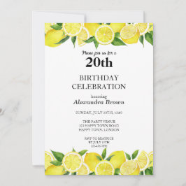 水彩レモン20誕生日写真パーティー 招待状