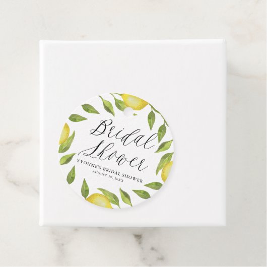 水彩レモン グリーンリース ブライダルシャワー フェイバータグ (インサイチュ)