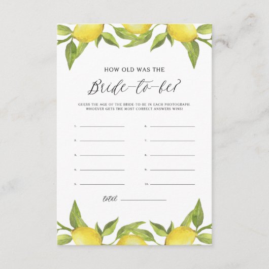 水彩レモン グリーン 結婚する花嫁は何歳？ エンクロージャーカード (正面)