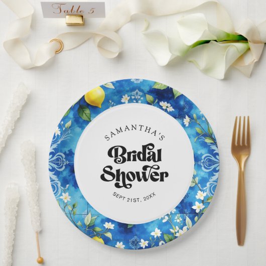 水彩レモン シトリス アマルフィーコースト ブライダルシャワー ペーパープレート (ウェディング)