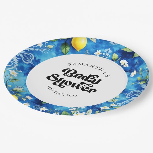 水彩レモン シトリス アマルフィーコースト ブライダルシャワー ペーパープレート (アングル)