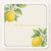 水彩レモン スクエアペーパーコースター (正面)