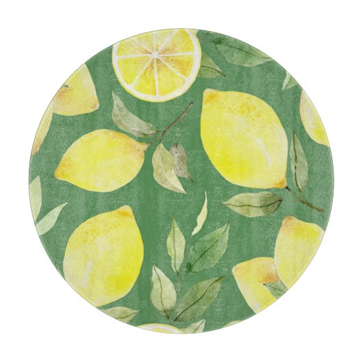水彩レモン、フルーツ壁紙パターン。 カッティングボード (正面)