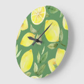 水彩レモン、フルーツ壁紙パターン。 ラージ壁時計 (傾斜)