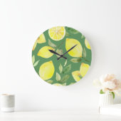 水彩レモン、フルーツ壁紙パターン。 ラージ壁時計 (ホーム)