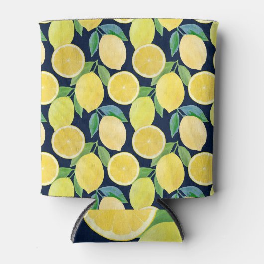 水彩レモン:フレッシュパターンイラストレーション 缶クーラー (正面)