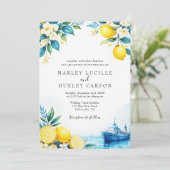 水彩レモン ブルー イタリアン サマー ウェディング 招待状 (スタンド正面)