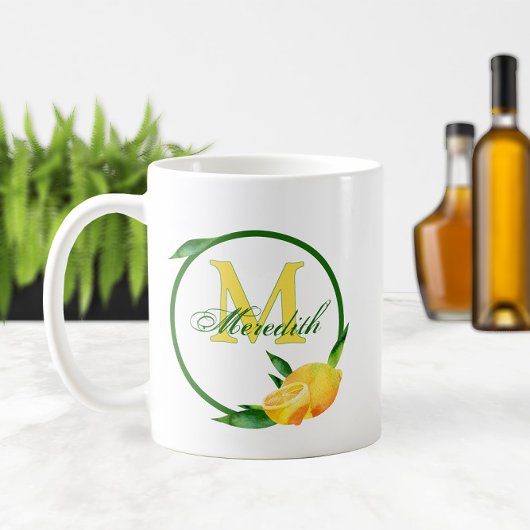 水彩レモン🍋✨名前とモノグラム コーヒーマグカップ