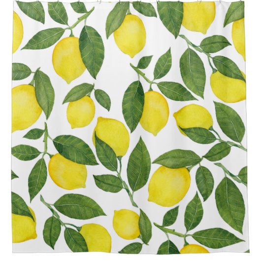 水彩レモン：夏のフルーツパターン シャワーカーテン (正面)