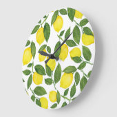 水彩レモン:夏のフルーツパターン ラージ壁時計 (傾斜)