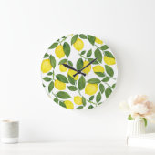 水彩レモン:夏のフルーツパターン ラージ壁時計 (ホーム)