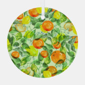 水彩レモン、花、柑橘類。 ガラスオーナメント (裏面)