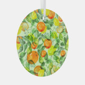 水彩レモン、花、柑橘類。 ガラスオーナメント (正面右)
