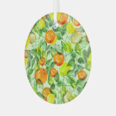 水彩レモン、花、柑橘類。 ガラスオーナメント (正面左)