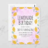 水彩レモン 誕生日 ピンク イエロー 枠 アートⅠ ポストカード (正面/裏面)
