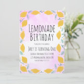 水彩レモン 誕生日 ピンク イエロー 枠 アート 招待状 (スタンド正面)