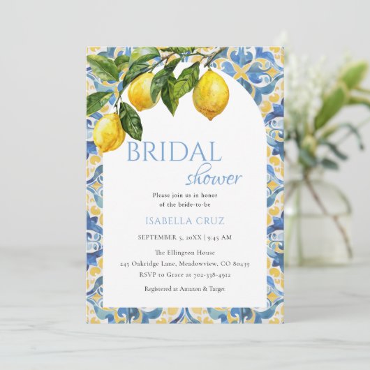 水彩レモ地中海のンブライダルシャワー 招待状 (スタンド正面)