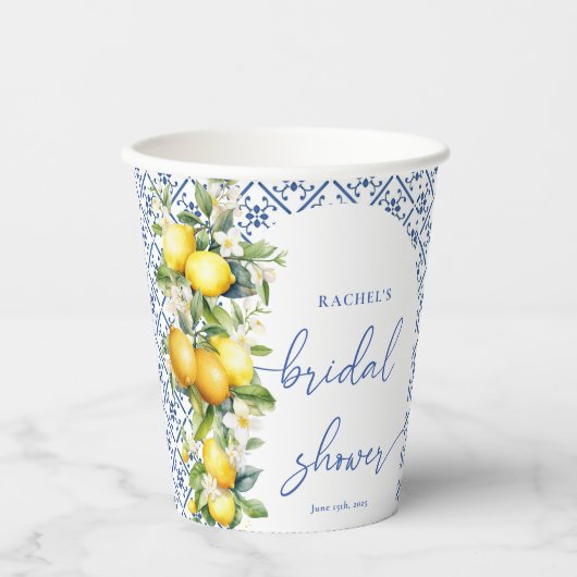水彩レモ地中海のンブライダルシャワー 紙コップ (正面)