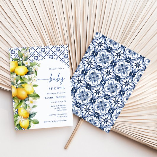 水彩レモ地中海のンベビーシャワー 招待状