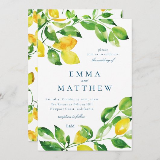 水彩レモ地中海のン 招待状 (正面/裏面)