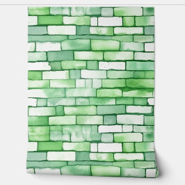 水彩レンガ緑の白シームレスなパターン 壁紙