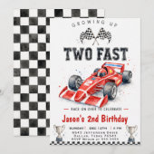 水彩レースカーの2歳の誕生日おめでとう 招待状 (正面/裏面)