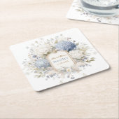 水彩ロイヤルボタニーク ハイドランジア ブライダルシャワー スクエアペーパーコースター (アングル)