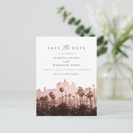 水彩ロサンゼルスカリフォルニア日付を保存 ポストカード (スタンド正面)