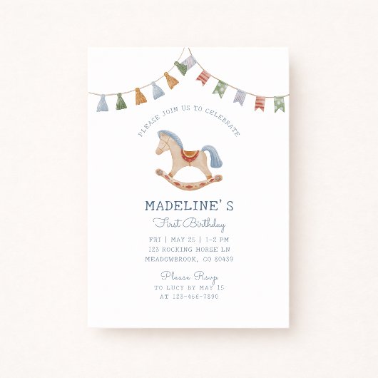 水彩ロッキングホース、誕生日招待状 招待状