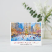 水彩ロックフェラーセンターNYC旅行クリスマス シーズンポストカード (スタンド正面)