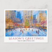 水彩ロックフェラーセンターNYC旅行クリスマス シーズンポストカード (正面)