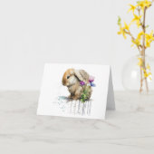 水彩ロップバニーウサギと花空白の カード (黄色い花)