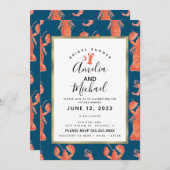 水彩ロブスターエビのクロウフィッシュブライダルシャワー 招待状 (正面/裏面)